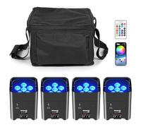 Oloaxolx 4PCS Projecteur LED Batterie Rechargeable Avec Sac, 6 x 18 W RGBW UV Lumière de Scène avec Télécommande, Lumières Disco 9600mAh/APP/DMX512 LED pour Mariage DJ église Extérieur Danse
