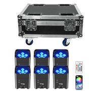 Oloaxolx 6PCS Projecteur LED Batterie Rechargeable Avec Flight Case, 6 x 18 W RGBWA+UV Lumière de Scène avec Télécommande, Lumières Disco 9600mAh/APP/DMX512 LED pour Mariage DJ église Extérieur Danse