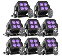 Oloaxolx Lot de 8 mini LED par Projecteur 4x8 W RGBW 4 en 1 éclairage de scène avec télécommande activé par le son, DMX512-4/8 canaux Lumières de fête pour DJ spectacle, discothèque, mariage, Noël