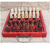 OLOTU Jouet Échecs Pliant Bois Jeu d'échecs Chinois rétro Terre Cuite Guerriers échecs Bois Faire Vieux Sculpture résine échecs noël échiquier Jeu d'échecs