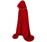 Olreco Cape à capuche en velours avec capuche sur toute la longueur pour Halloween, costume de vampire, sorcière, cosplay, Rouge, Large