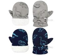 Olreco Moufles imperméables pour tout-petits - Gants de neige pour enfants et bébés - Moufles d'hiver pour tout-petits garçons et filles, 2 paires de dinosaures bleu marine et gris, 2-4 ans