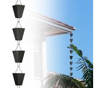 OLSKFUH Chaîne De Pluie Carrée avec Grands Godets, 2,4 M, 2,6 M, 3 M, 3,7 M Ou 4,3 M, pour Gouttière Ou Descente Pluviale, Revêtement en Poudre Noir, Canalisant l'eau De Plu,28m (92ft)