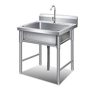 OLSKFUH Ensemble d'évier d'extérieur professionnel pour extérieur, évier de cuisine commercial à cuve unique, avec robinet, accessoires d'installation et tuyau de vidange, lavage anti-éclaboussures