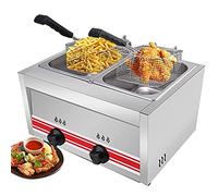 OLSKFUH Friteuse à gaz 10 L x 2, Panier et Couvercle en Acier Inoxydable pour Table, Puissance réglable, Usage Domestique et Professionnel.,