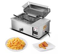 OLSKFUH Friteuse électrique Professionnelle 3000 W 12 L à cuve Unique en Acier Inoxydable, avec paniers et couvercles.,B