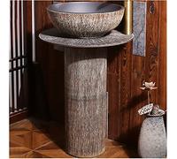 OLSKFUH Lavabo sur Pied Autoportant, Lavabo Design, Lavabo De Salle De Bain sur Pied, Vasque Compacte À Un Seul Trou De Robinetterie, Lavabo Robuste Résistant Aux Rayures Et Aux,Brown-Three Piece Set