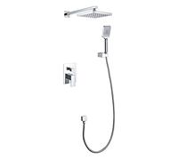 OLSKFUH Système De Douche Effet Pluie, Pommeau De Douche De 25 Cm Et Douchette À Main À 3 Jets, Mitigeur De Douche Mural, Vanne D'Équilibrage De Pression en Laiton Incluse,