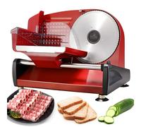 OLSKFUH Trancheuse À Viande Électrique avec Épaisseur Réglable De 1 À 15 Mm, Lames Amovibles en Acier Inoxydable, Interrupteur De Sécurité, Idéale pour La Charcuterie, Le Fromag,Red