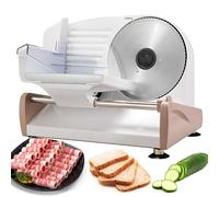 OLSKFUH Trancheuse À Viande Électrique avec Épaisseur Réglable De 1 À 15 Mm, Lames Amovibles en Acier Inoxydable, Interrupteur De Sécurité, Idéale pour La Charcuterie, Le Fromag,White
