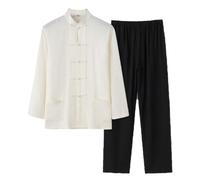 OLSKFUH Veste Et Pantalon pour Arts Martiaux Kung Fu - Costume Tang pour Homme - Vêtements De Tai Chi en Lin Chinois - Chemise À Manches Longues pour Homme,White1-4X-Large