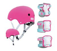 OLSSON Casque Enfant + kit de Protections Coque extérieure ABS intérieur EPS Doublure intérieure Amovible et Lavable Taille réglable 11 grilles Ventilation Trottinette Vélo Patins Skate (Rose, S/M)