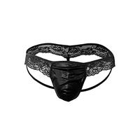 Oludkeph String en Dentelle à Volants pour Homme - Culotte Bikini - String Transparent, Noir, Taille Unique