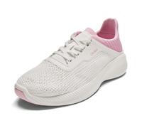 OLUKAI Island Hopper - Baskets pour femme, chaussures de sport polyvalentes et prêtes pour le voyage, tissu tricoté doux et respirant, design à talon tombant, Blanc vif/barbe à papa, 40 EU