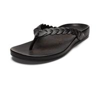 OLUKAI Lei Sandales de plage pour femme, tongs polyvalentes en cuir, sangles souples et design unique, confort et soutien tout au long de la journée, Pierre de lave/pierre de lave, 38.5 EU