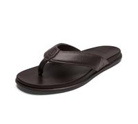 OLUKAI Olali Sandales en cuir pour homme, tongs polyvalentes et confortables, matériau doux et durable, soutien de la voûte plantaire et à porter toute la journée, Java sombre/Java foncé, 44.5 EU