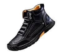 Olveros Boots Bottes pour homme en cuir imperméable faites à la main pour plus de confort avec soutien de la voûte plantaire et large boîte à orteils pour travailler et marcher en plein air, Noir , 32