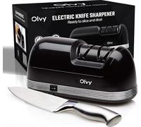 Olvy Aiguiseur Electrique Couteau Affuteur Meule Diamant | 1 Appareil | Noir 2 Niveaux Gros & Fin | Lames Acier & Chasse | Eguiseur Professionnel Cuisine
