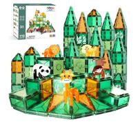 Olvy Bloc Aimanté Jeu Construction Aimant 3 Ans STEM Jungle 110 pièces Pcs | Exploration jungle safari | Plaque aimantee securisee | Tuile magnetique | Bloc magnetique jouet construction aimante enfant