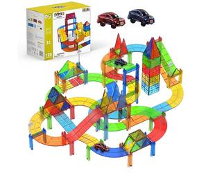 Olvy Bloc Aimanté Jeu Construction Aimant Circuit de course 126 pièces Set | Piste course automobile | Pente et virage a grand vitesse | Tuile aimant | Bloc magnetique jouet construction aimante enfant