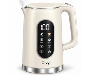 Olvy Bouilloire Electrique Temperature Reglable Double Paroi | 1 Piece | Creme White 1.7L 2200W Maintien Chaud | Infusion Thé & Biberon | Chauffe Eau Rapide Inox