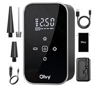 Olvy Compresseur d'air portable - Gonfleur de pneus sans fil 12V - Batterie rechargeable 6000 mAh - Écran numérique - Arrêt automatique - Lampe LED - Pour voiture, vélo, moto, ballon et matelas gonfla