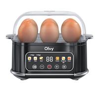 Olvy Cuiseur Oeuf Electrique Minuteur LCD Cuisson Precise | 1 Kit | 6 Oeufs Coque & Pochés 6-en-1 | Petit Dejeuner Famille | Cuiseur Vapeur Inox