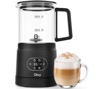 Olvy Mousseur Lait Electrique Chauffe Emulsionneur 3en1 | 1 Appareil | Noir 500W Antihesif 400ml | Cappuccino & Latte Art | Mousse de Lait Chaude Froide