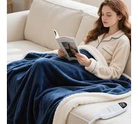 Olycism Couverture Chauffante Electrique 180 x 200 cm avec 9 Niveaux de Chaleur & Minuterie d'arrêt Automatique jusqu'à 10 Heures Affichage LED Lavable pour Le canapé la Maison Le Bureau Bleu Marine