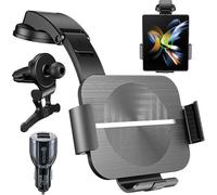 Olycism Dual Coils Support de téléphone portable sans fil 15 W avec fonction de charge à induction automatique Qi Chargeur de voiture sans fil pour Samsung Galaxy Z Fold 6/5/4/3 USB QC 3.0