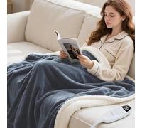 Olycism Plaid Chauffant Électrique 130 * 160cm Couverture Chauffante 9 Niveaux De Chaleur et 10 Réglages D'arrêt Automatique et Affichage Led Couverture Électrique Couette Chauffante Gris