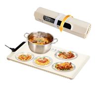 Olycism Plateau de Maintien au Chaud Électrique, Pliable et Sécurisé - Garde-manger Chauffant en Silicone Alimentaire 65x38cm Pour Familles & Buffets - Blanc Cassé