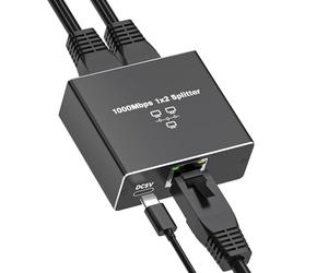 Olycism Répartiteur Ethernet 1 à 2 Adaptateur de Prise Internet RJ45 Haute Vitesse 1000 Mbit/s Gigabit Ethernet Robinet Réseau avec Câble d'alimentation USB pour Câble Cat 5/5e/6/7/8, SSRJ45QZ