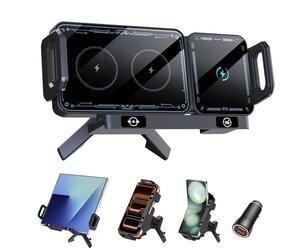 Olycism Support de téléphone portable de voiture pour Galaxy Z Fold 7 6 5 4 3 2 avec fonction de charge 15 W Dual Coils QC 3.0 Fast Wireless Charger Auto pour Z Fold Support de voiture rotatif