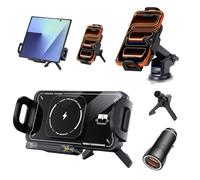 Olycism X02 Chargeur de voiture sans fil rapide à double bobine 15 W pour Samsung Galaxy Z Fold 7/6/5/4/3 avec serrage automatique, ventouse, clip d'aération, chargeur allume-cigare, noir, emballage