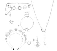 OLYCRAFT 10 ensemble de Serre Têtes Halo Crown Moon Comprenant des Diadèmes Argent Bracelets Bagues des Colliers D'Oreilles des Pinces à Cheveux Étoiles les Accessoires Costume Fête de Mariage
