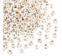 OLYCRAFT 1000pcs Perles Bois 8mm Alphabet Cubes Trou Bijoux Bricolage