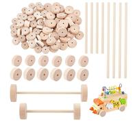 OLYCRAFT 100Pcs roue en Bois de 28/35mm avec 100 bâtons Bois Roues en Wood avec Trou de 5mm Roue Non Finie Roues Rondes Wood pour Modèles de Voitures Remplacement de Pneus