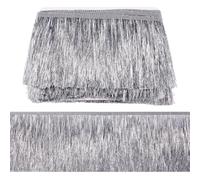 OLYCRAFT 10m Bordure à Franges Métalliques Argentées 15cm Large Bordure à Franges en Bordure à Franges Danse Ruban en Dentelle à Pompon en Polyester Ruban pour Couture Artisanat Embellissement