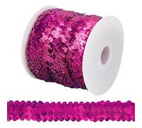 OLYCRAFT 10M Garniture Elastique Ruban Garniture de Paillettes Extensibles Métalliques Garniture de Ruban de Paillettes en Tissu à 3 rangées pour Embellissement de Robe et Bandeau - Rose