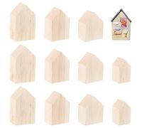 OLYCRAFT 12 pièces 4 tailles Blocs en Forme de Maison en Bois Inachevé en Forme de Flèche Assiettes en Bois Vierges Découpes en Bois Ferme Artisanat en Bois pour la Maison Étagère Café Décor