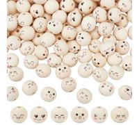 OLYCRAFT 120Pcs 20mm sourire perles en bois perles sourire en bois naturel perle d’écarteur Loose perle émotive bricolage Bracelet collier bijoux fabrication cheveux artisanat ange Noël décoration