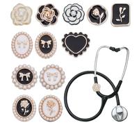 OLYCRAFT 12pcs 7 Styles élégant fleur stéthoscope charmes 18~22mm émail résine stéthoscopes pendentif stéthoscope nom ID Tag charmes accessoires pour Docteur Infirmière Assistant médical