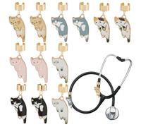 OLYCRAFT 12Pcs breloque Stéthoscope en Forme de Chat 6 styles 3cm de Long Pendentif en Alliage Émaillé Décorations Étiquette D'Identification de Stéthoscope pour Femme Remise de Diplôme Médecin
