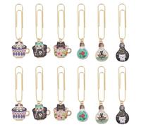 OLYCRAFT 12pcs Tasse avec Trombones Pendentif Chat 7.3~7.5cm Alliage Émail Pendentif Trombone Ampoule Créative avec Trombones Chat Thème Chat Signet pour L'Organisation de Fichiers Bureau 6 styles