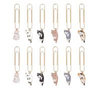 OLYCRAFT 12Pcs Trombones en Forme de Chat 75mm Trombones en Alliage avec Breloques en Forme de Chat Pinces à Papier en métal pour Le tri et l'organisation des Documents Papier - 6 Styles