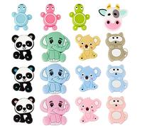OLYCRAFT 16Pcs 16Style Perles en Silicone pour Animaux avec Trou de 2mm Perles Koala Tortue Elephant Panda Perles en Silicone Extensibles pour la Fabrication de Porte-clés de Colliers et de Bracelets