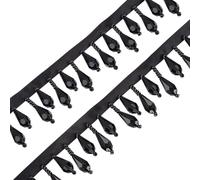 OLYCRAFT 2.7m Frange perlée noire Frange décorative en perles Bordure en forme de goutte d'eau Bordure en perles de polyester pour mariage DIY Couture Artisanat intérieure Décoration de vêtements