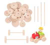 OLYCRAFT 20pcs Roues en bois et 20pcs Bâtons Roue en bois non pliée avec bâtons en bois Roues en bois avec trous de 5mm pour modèles réduits de voitures en bois - 46mm & 36mm