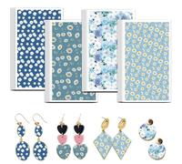 OLYCRAFT 24 Pcs marguerites bleues papier de transfert en argile 4 Design papier de transfert pour polymère fleur bleue feuilles de transfert décalque céramique d’oreilles fabrication de bijoux